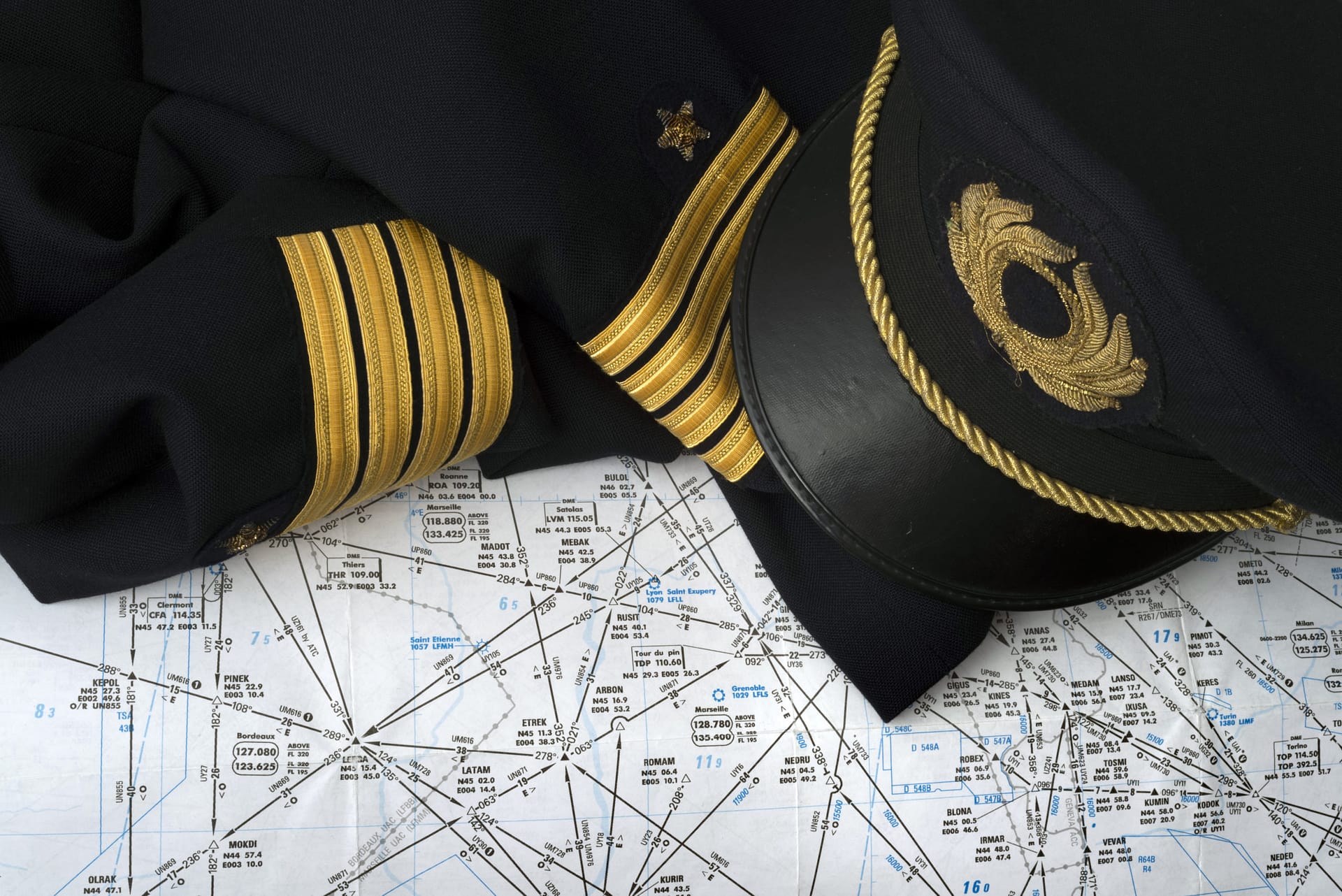 Captain uniform and navigation chart